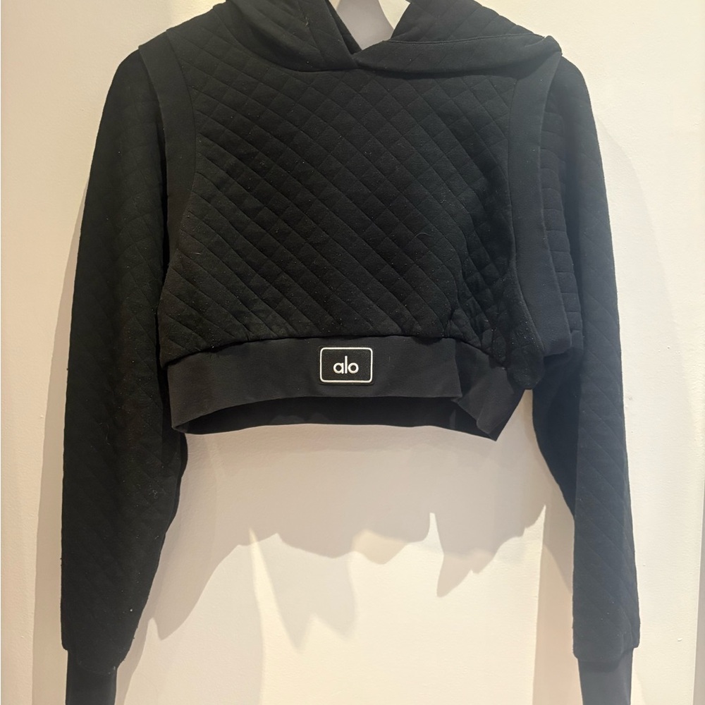 Alo Black Quilted Hoodie + matching shorts